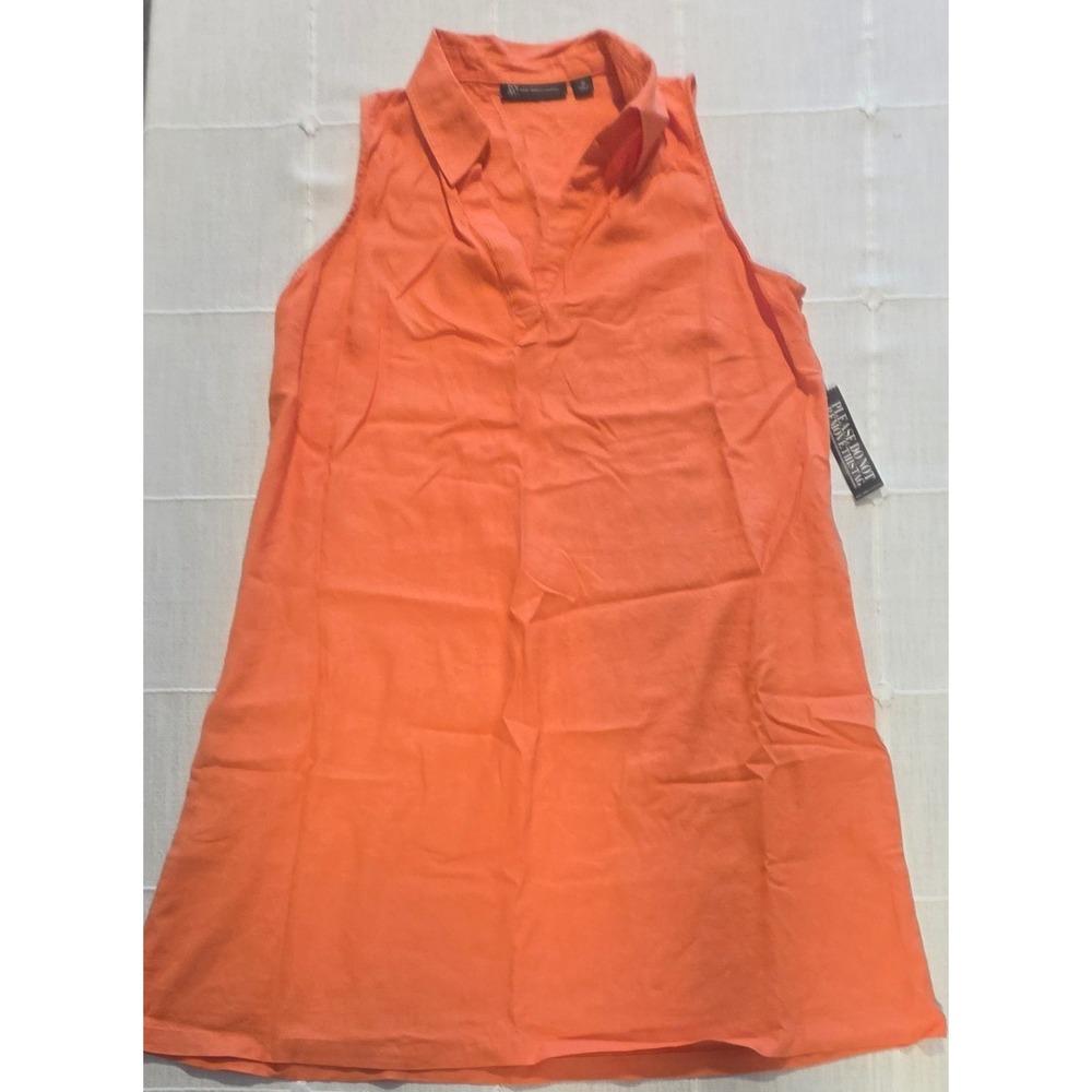 New York & Company Orange Linen Blend Sleeveless V-Neck Shift Dress Medium NWT